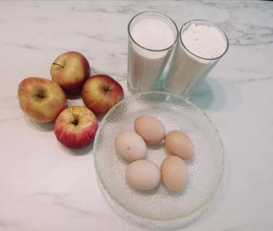 Ingredientes para Charlotte com maçãs