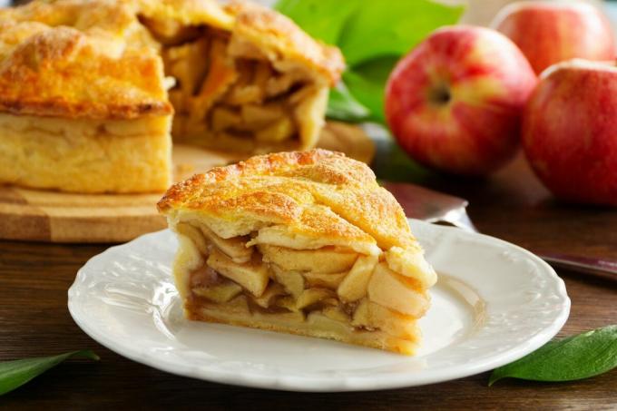 torta de maçã americana. Lá fora, crocante massa, no interior - maçãs. Fotos - Yandex. fotos