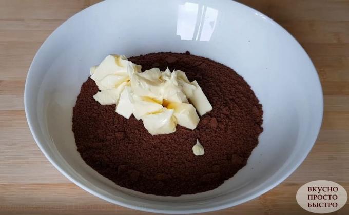 Processo de preparação de sobremesa de chocolate