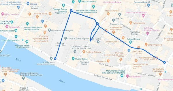 O território da proibição de lanche nas ruas de Florença. Foto: screenshot de maps.google.com